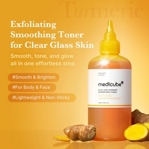 Medicube Kojic Acid & Turmeric Resurfacing Toner 250ml – Brightening, Exfoliating & Skin-Reviving Formula for Smooth, Radiant Skin - Image 5