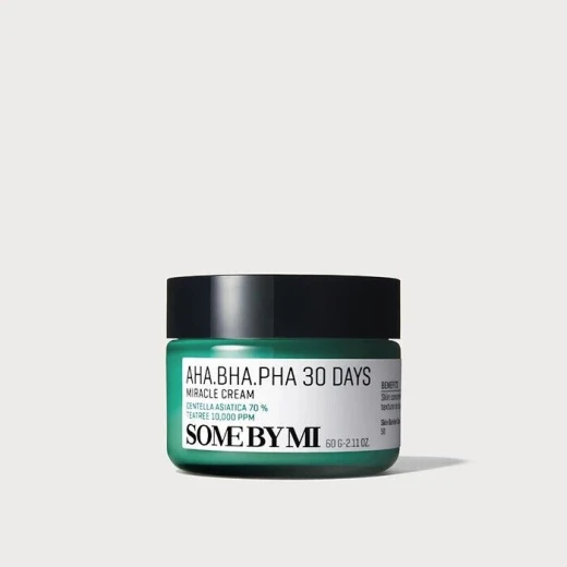 Some By Mi AHA BHA PHA 30 Days Miracle Cream 60g  Exfoliating, Brightening & Soothing Moisturizer with Centella Asiatica, 4-Cica Formula, Niacinamide & Adenosine For Sensitive & Troubled Skin