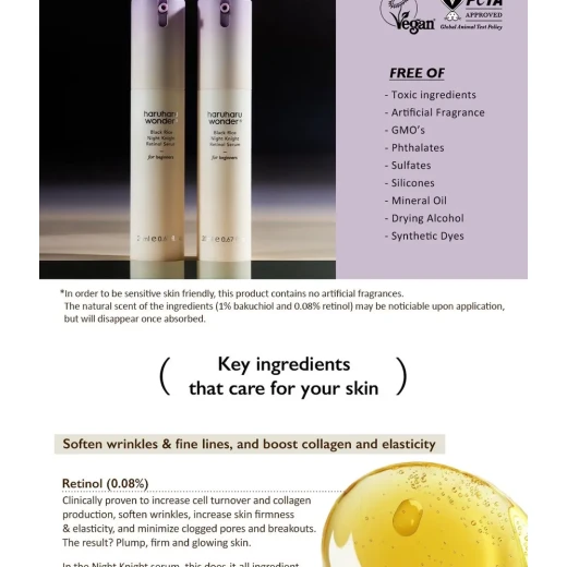 Haruharu Wonder Black Rice Night Knight Retinol Serum Vegan Anti-Aging Serum with Retinol, Ceramides & Rice Extract, Hydrates & Evens Skin Tone For Sensitive Skin - Haru haru - Image 3