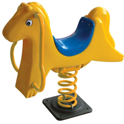 Yellow Horse Spring Rider, Bouncy Playground Pony Toy with Blue Saddle, Safe & Durable Outdoor Ride-On for Kids, Weather-Resistant with Handles and Footrests