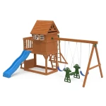 All-in-One Wooden Outdoor Playset with Swings, Slide, and Monkey Bars - crowna