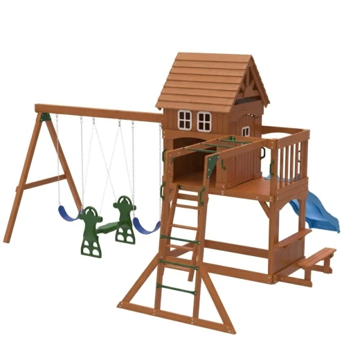 All-in-One Wooden Outdoor Playset with Swings, Slide, and Monkey Bars - crowna - Image 4