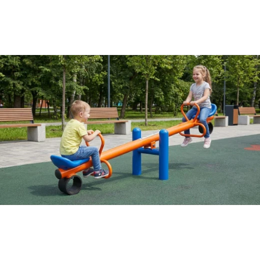 Heavy-Duty Metal Playground Seesaw - Outdoor Teeter-Totter with Safety Seats - crowna - Image 2