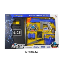 مجموعة الأكشن البوليسية (HY8016-1A) - درع، بندقية، مكبل يدوي، ومنظار - ألعاب شرطة تفاعلية للأطفال 3 سنوات فما فوق