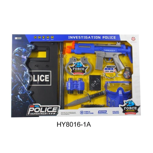 مجموعة الأكشن البوليسية (HY8016-1A) - درع، بندقية، مكبل يدوي، ومنظار - ألعاب شرطة تفاعلية للأطفال 3 سنوات فما فوق مجموعة الأكشن البوليسية (HY8016-1A) - درع، بندقية، مكبل يدوي، ومنظار - ألعاب شرطة تفاعلية للأطفال 3 سنوات فما فوق