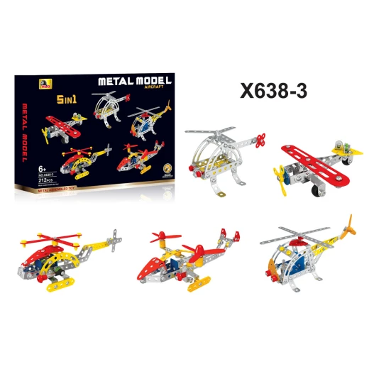 5-in-1 Metal Model Aircraft Set (X638-3) - 212 PCS Metal Assembled Toy to Build 5 Different Airplanes and Helicopters - My Dolly - Image 2