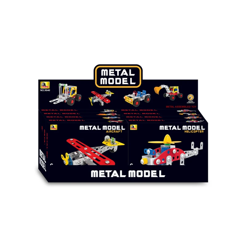 منتج أطفال مميز - Metal Model Small Assortment Display Box (X640) - 4 Different Assembled Models (Forklift, Plane, Excavator, Helicopter) - ماي دولي