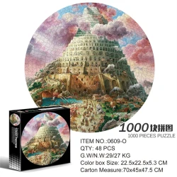 1000 Pieces Round Jigsaw Puzzle (0609-O) - Tower of Babel Art Puzzle for Adults and Teens