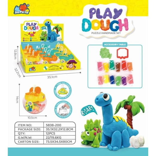 Jia Pei Le Dinosaur Play Dough Kit (5838-200) - Play-Doh Puzzle Handmade Set with Storage Tank/Piggy Bank - My Dolly - Image 2