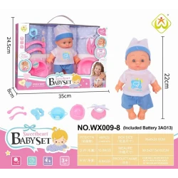 Sweetheart Baby Doll Set (WX009-8) - 22Centimeter Talking Doll with 4 Sound Functions and Feeding Accessories - Age 3+