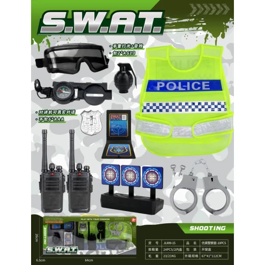 S.W.A.T. / Police Role Play Set (JL899-15) - 10 PCS Kit with Vest, Goggles, and Real Talk Walkie-Talkies - My Dolly - Image 2
