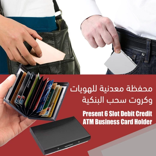 Leather Business Card Holder 6 Slot Credit Card Case Organizer Protection - Eastnights - Image 5
