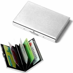 Leather Business Card Holder 6 Slot Credit Card Case Organizer Protection