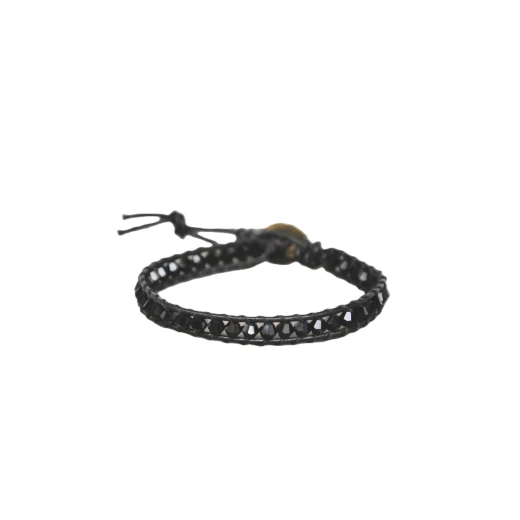Tuleen Accesorios Women’s Handmade Leather Wrap Bracelet with Black Crystal Beads - Tuleen Accesorios - Image 2
