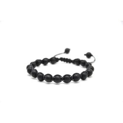Tuleen Accesorios Matte Black Stone Macrame Bracelet for Men Handmade