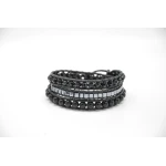 Women’s Handmade 3-Strand Black Leather Wrap Bracelet with Onyx & Japanese cubes Beads - Tuleen Accesorios