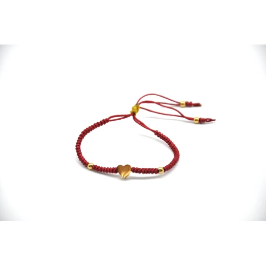 Women’s Handmade Macrame Red Bracelet with Golden Heart Women’s Handmade Macrame Red Bracelet with Golden Heart