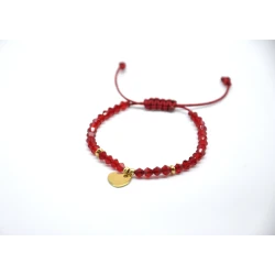 Handmade Red Crystal Bracelet with Golden Heart Charm