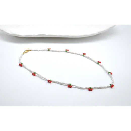 Cherry beaded choker, handmade seed bead necklace, cute necklace gift, summer jewelry, trendy choker for women - Tuleen Accesorios - Image 4