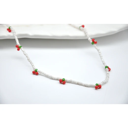 Cherry beaded choker, handmade seed bead necklace, cute necklace gift, summer jewelry, trendy choker for women - Tuleen Accesorios - Image 3