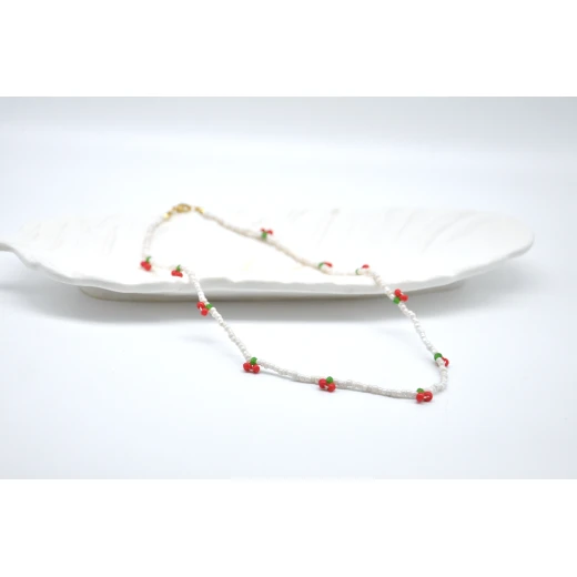 Cherry beaded choker, handmade seed bead necklace, cute necklace gift, summer jewelry, trendy choker for women - Tuleen Accesorios - Image 2