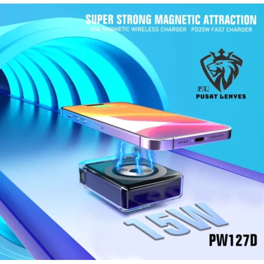 باور بانك بسعة 10000mAh مع شحن لاسلكي ماج سيف, شاحن محمول سريع بواجهات USB وType-C، دعم شحن لاسلكي حتى 15 واط، مناسب لأجهزة ايفون والهواتف الذكية من لينيس - لينيس - Image 2
