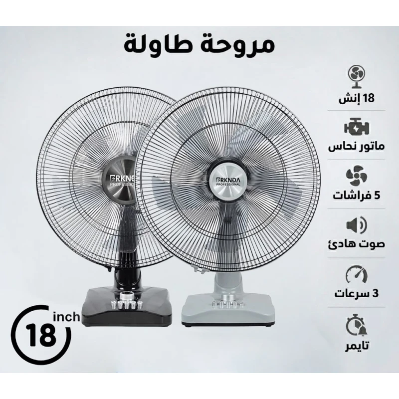 مروحة طاولة 18 بوصة بمحرك نحاسي فاخر، 5 شفرات ديناميكية، تشغيل هادئ، 3 سرعات قابلة للتعديل ومؤقت مدمج لتبريد شخصي قوي - بركندا