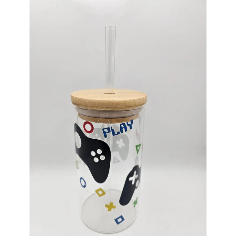Timeless gifts, a glass cup with a PlayStation design, in its traditional colors, 550 ml,1 piece - Timeless gifts