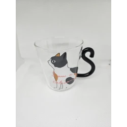 Timeless Gifts, Elegant Glass Cup with Black-Hand Cat Design ,250ml, single piece