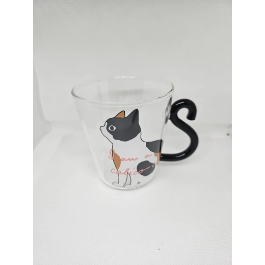 Timeless Gifts, Elegant Glass Cup with Black-Hand Cat Design ,250ml, single piece Timeless Gifts, Elegant Glass Cup with Black-Hand Cat Design ,250ml, single piece