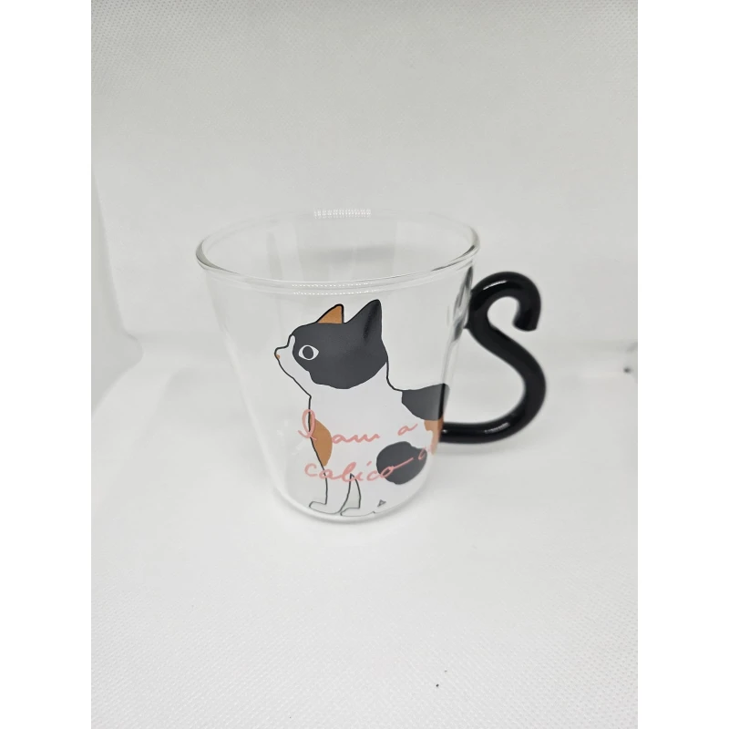 Timeless Gifts, Elegant Glass Cup with Black-Hand Cat Design ,250ml, single piece - Timeless gifts