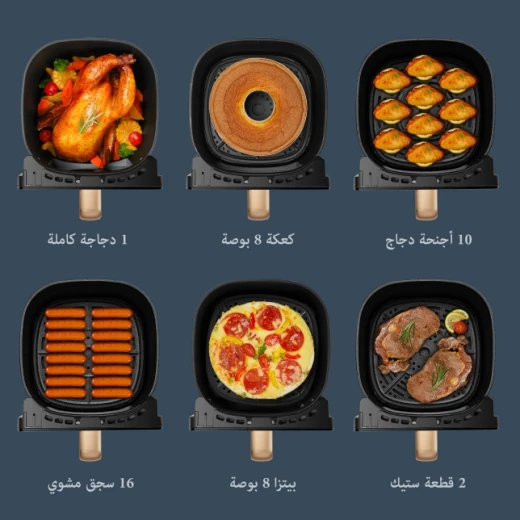 قلاية هوائية باناسونيك NF-CC600AXC مع نافذة عرض، سعة 6 لتر، درجة حرارة من 80 إلى 200 درجة مئوية، مؤقت رقمي وشاشة LCD، بخار لطيف، 11 برنامجًا مسبقًا، سهلة التنظيف، باللون الأسود/الأزرق الداكن مع مقبض ذهبي وردي، ضمان لمدة سنة واحدة - باناسونيك - Image 15