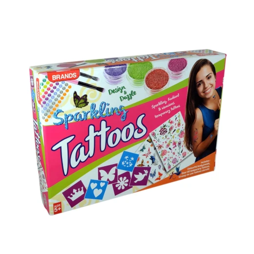 Girl's Dazzle Sparkling Tattoos Creative Body Art Kit Step-by-Step Instructions, Customizable Stencils, Glitter, Body Jewels, and Long-Lasting Temporary Tattoos Ages 5+ Girl's Dazzle Sparkling Tattoos Creative Body Art Kit Step-by-Step Instructions, Customizable Stencils, Glitter, Body Jewels, and Long-Lasting Temporary Tattoos Ages 5+