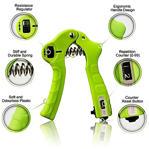 Adjustable Hand Grip Strengthener with Counter (22133) Forearm & Finger Exerciser with Ergonomic Non-Slip Handle, Tension Control & Auto Repetition Counter For Men, Women & Seniors Green - Rs Toys - Image 3