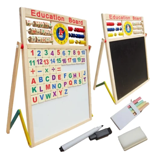Multi-Purpose Double-Sided Magnetic Wood Board & Chalkboard 44 x 36.5 cm with Alphabets, Numbers, and Symbols Educational Toy for Kids, Includes Beads, Chalk, Pen, and 26 Magnetic Letters - Rs Toys - Image 6