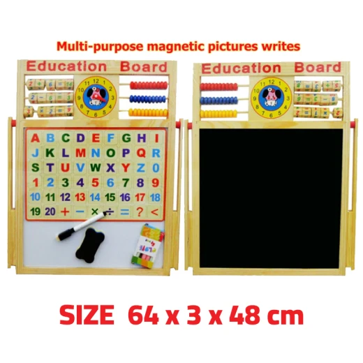Multi-Purpose Double-Sided Magnetic Wood Board & Chalkboard 44 x 36.5 cm with Alphabets, Numbers, and Symbols Educational Toy for Kids, Includes Beads, Chalk, Pen, and 26 Magnetic Letters - Rs Toys - Image 5