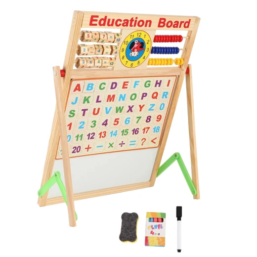 Multi-Purpose Double-Sided Magnetic Wood Board & Chalkboard 44 x 36.5 cm with Alphabets, Numbers, and Symbols Educational Toy for Kids, Includes Beads, Chalk, Pen, and 26 Magnetic Letters - Rs Toys - Image 3