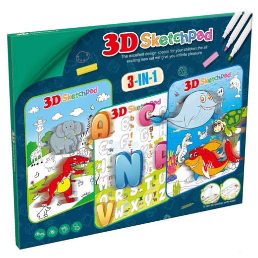 3D Sketchpad 3 in 1 With 3D Glasses & 4 Colored Pens (YM832) 3 different designs For kids 3+ Years - Rs Toys - Image 2