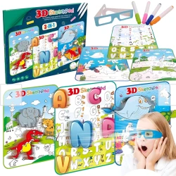 3D Sketchpad 3 in 1 With 3D Glasses & 4 Colored Pens (YM832) 3 different designs For kids 3+ Years