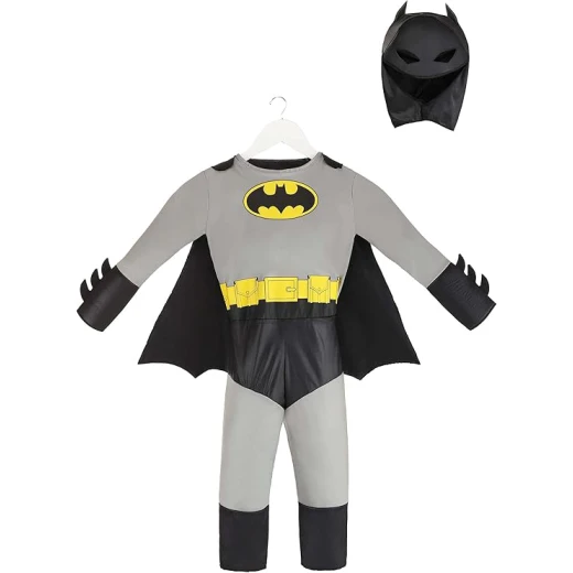 Kid's Classic Batman Costume - Superhero Jumpsuit with Cape & Mask - Rs Toys - Image 5