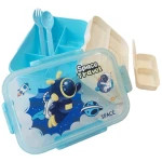 Fab N Funky Portable Lunch Box with Fork & Spoon Space Theme Print , BPA Free , Leak Resistant , Freezer Safe , 3 compartment, 1 Spoon,1 Fork, 2 Dip Container 850ML (Q31-14-RS) – Baby Blue - Rs Toys