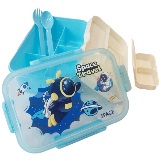 Fab N Funky Portable Lunch Box with Fork & Spoon Space Theme Print , BPA Free , Leak Resistant , Freezer Safe , 3 compartment, 1 Spoon,1 Fork, 2 Dip Container 850ML (Q31-14-RS) – Baby Blue Fab N Funky Portable Lunch Box with Fork & Spoon Space Theme Print , BPA Free , Leak Resistant , Freezer Safe , 3 compartment, 1 Spoon,1 Fork, 2 Dip Container 850ML (Q31-14-RS) – Baby Blue