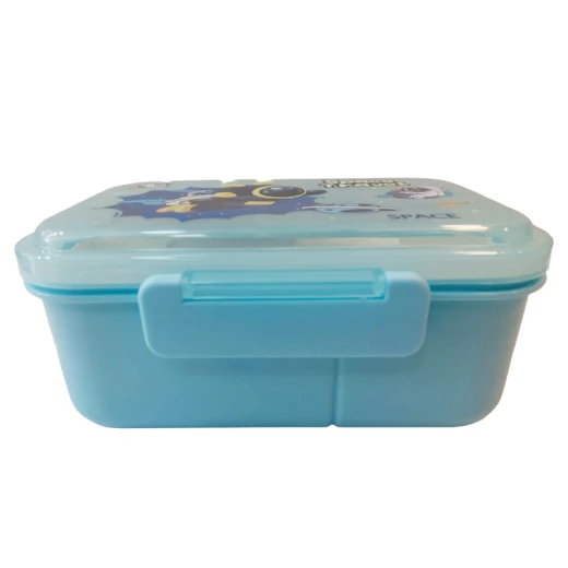 Fab N Funky Portable Lunch Box with Fork & Spoon Space Theme Print , BPA Free , Leak Resistant , Freezer Safe , 3 compartment, 1 Spoon,1 Fork, 2 Dip Container 850ML (Q31-14-RS) – Baby Blue - Rs Toys - Image 4