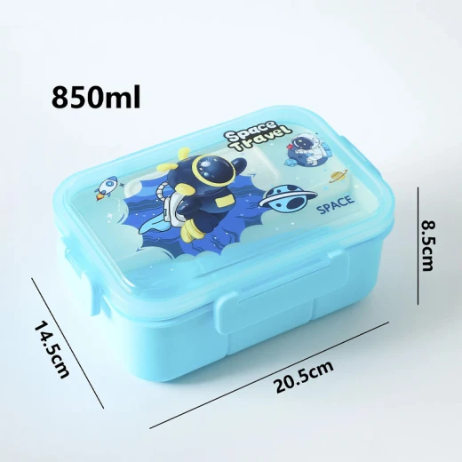 Fab N Funky Portable Lunch Box with Fork & Spoon Space Theme Print , BPA Free , Leak Resistant , Freezer Safe , 3 compartment, 1 Spoon,1 Fork, 2 Dip Container 850ML (Q31-14-RS) – Baby Blue - Rs Toys - Image 8