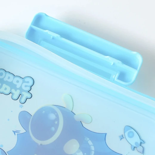 Fab N Funky Portable Lunch Box with Fork & Spoon Space Theme Print , BPA Free , Leak Resistant , Freezer Safe , 3 compartment, 1 Spoon,1 Fork, 2 Dip Container 850ML (Q31-14-RS) – Baby Blue - Rs Toys - Image 7