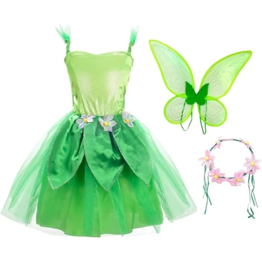 Dressy Daisy Green Fancy Fairy Costume with Flower Wreath Headband For Toddler and Little Girls – Ideal for Halloween, Birthdays & Parties -(Ages 5–7) - Rs Toys - Image 4