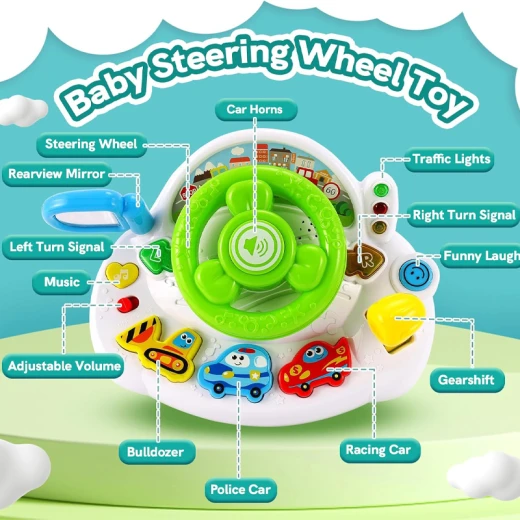 Interactive Musical Steering Wheel Toy with Lights & Sounds for Toddlers - 8 Months & Up - Rs Toys - Image 5