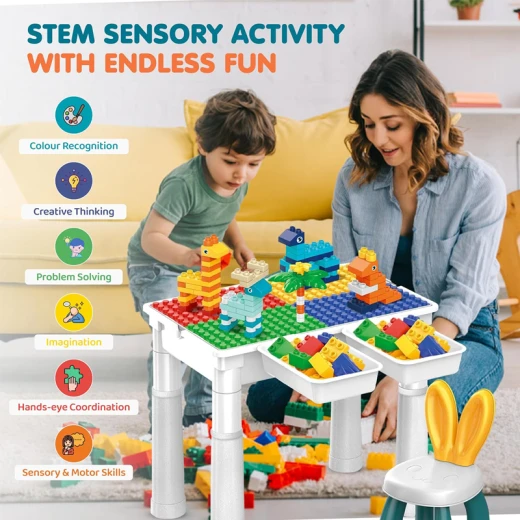 Animal Blocks World 102 Pcs Multifunctional Learning & Building Adjustable Table Heists With Chair (MG1056-RS) - Rs Toys - Image 2