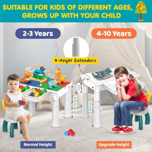 Animal Blocks World 102 Pcs Multifunctional Learning & Building Adjustable Table Heists With Chair (MG1056-RS) - Rs Toys - Image 6