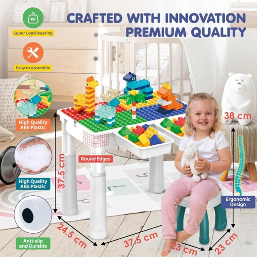Animal Blocks World 102 Pcs Multifunctional Learning & Building Adjustable Table Heists With Chair (MG1056-RS) - Rs Toys - Image 9